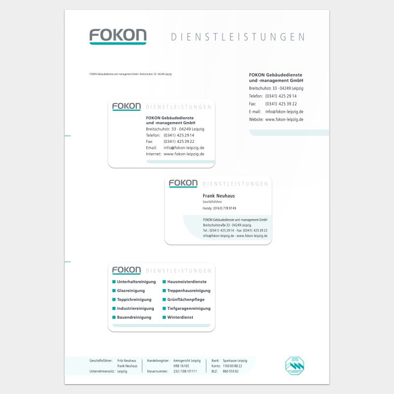 Geschäftsausstattung für die FOKON GmbH, Leipzig: Briefbogen und Visitenkarten