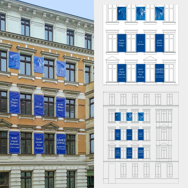 Immobilienwerbung auf 9 Planen für die LIMES Wohnbau GmbH, Leipzig – Grafikdesign aus Leipzig