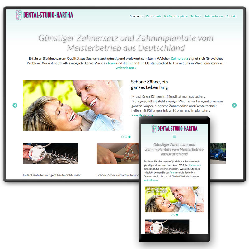 Website für den mittelständischen Zahntechnikspezialisten Dental-Studio-Hartha in Waldheim/ Sachsen | im Auftrag von Liebmann PR