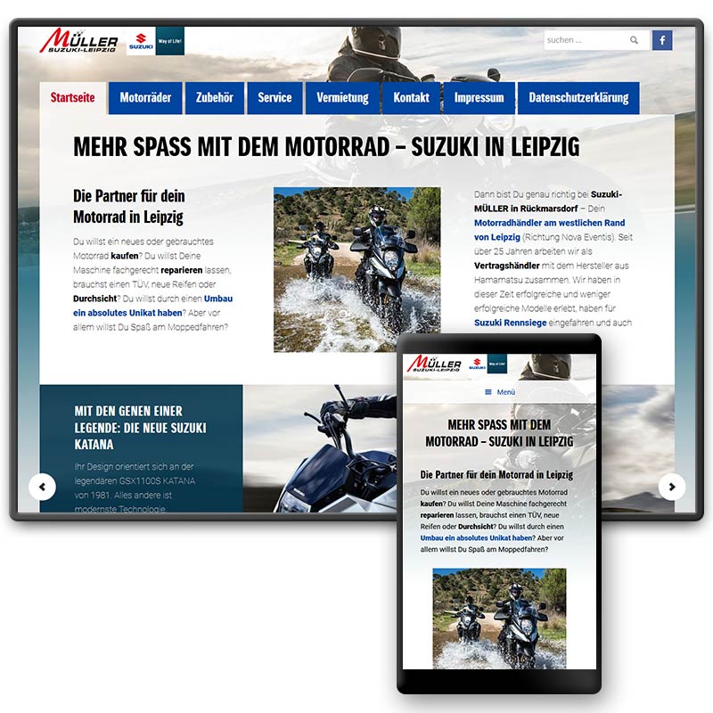 Website für das Motorradhaus Suzuki-Müller in Leipzig | im Auftrag von Liebmann PR – Webdesign aus Leipzig