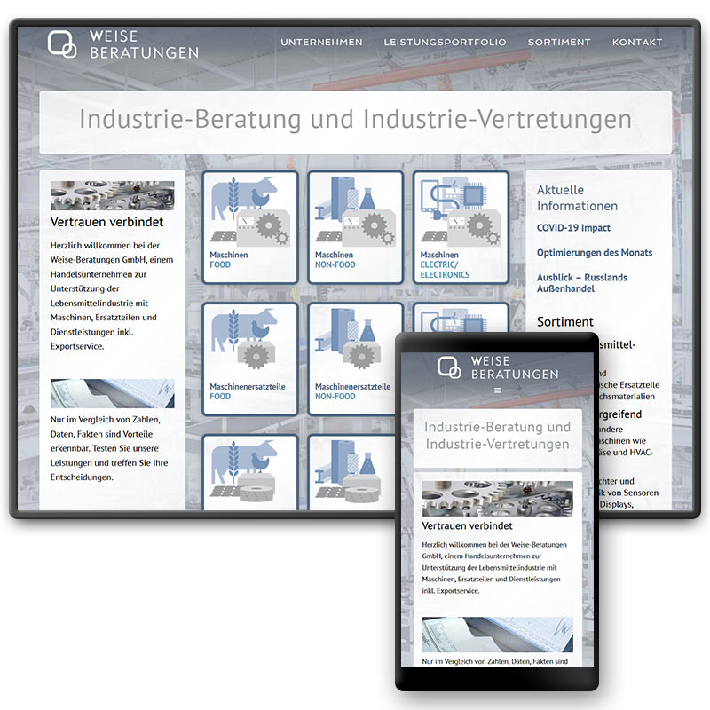 Website für das mittelständische Exporthandels-Unternehmen für Industriebedarf Weise-Beratungen in Mertendorf, Sachsen-Anhalt