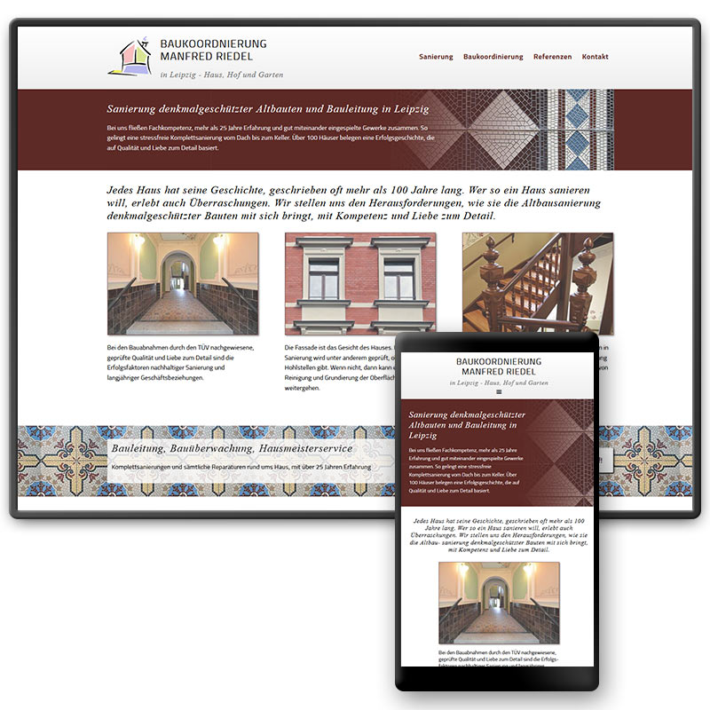 Website für den Sanierungsspezialisten für denkmalgeschützte Wohngebäude in Leipzig | im Auftrag von Liebmann PR