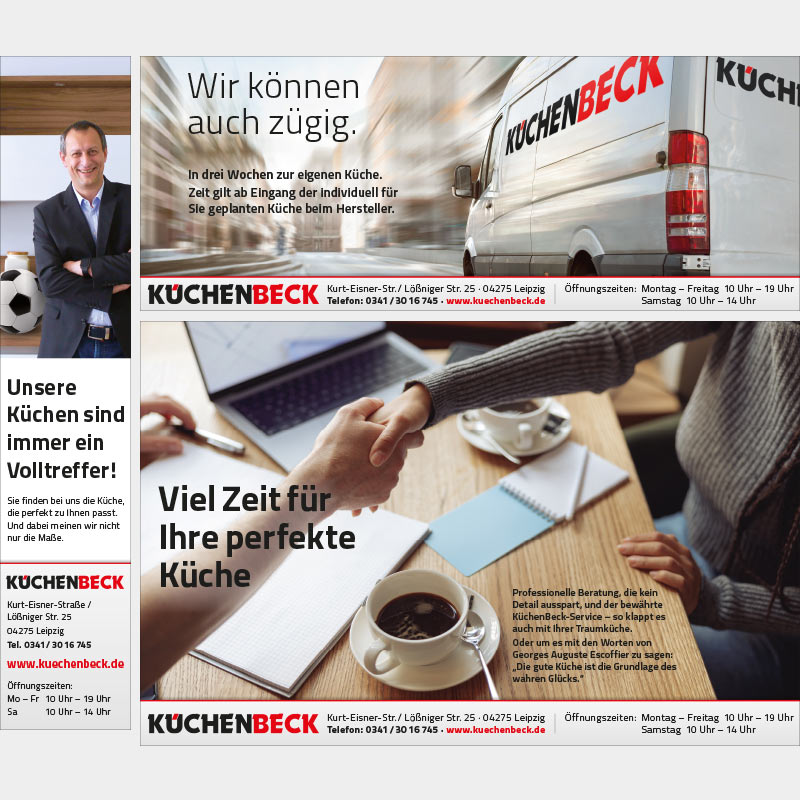 Anzeigen für die KüchenBeck GmbH, Leipzig | im Auftrag von Liebmann PR – Grafikdesign aus Leipzig