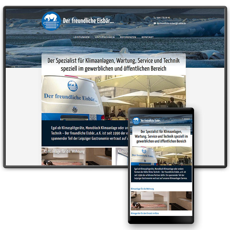Website für das mittelständische Kältetechnik- und Klimaanlagenbauunternehmen Der freundliche Eisbär in Leipzig | im Auftrag von Liebmann PR – Webdesign aus Leipzig