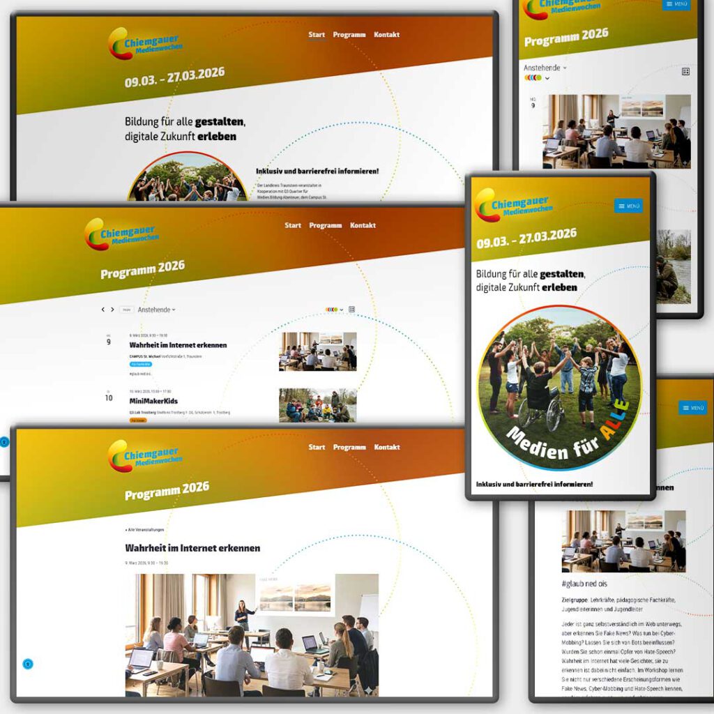 Website für die Chiemgauer Medienwochen im Landkreis Traunstein im Auftrag von Q3. Quartier für Medien.Bildung.Abenteuer gemeinnützige mbH, Traunstein – Webdesign aus Leipzig