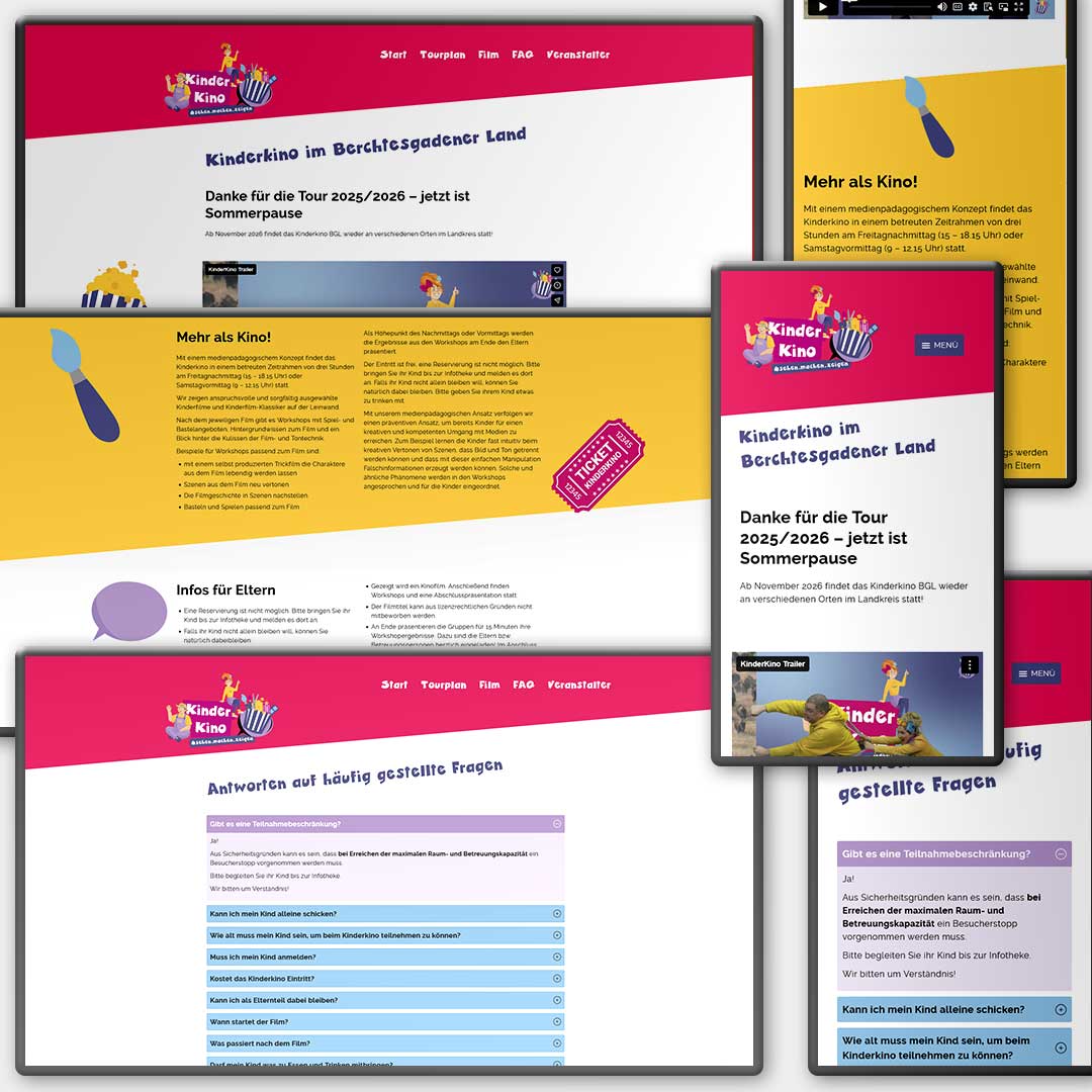 Website für die Kinderkino-Veranstaltungen der Q3. Quartier für Medien.Bildung.Abenteuer gemeinnützige mbH, Traunstein – Webdesign aus Leipzig